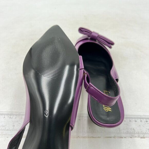 Womens Bow Knot Pointed Toe Pumps Slingback Kitten Heel Sandals ,Purple Shoes - Picture 5 of 7